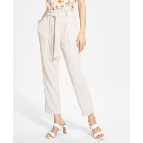 Bar III Pants - Bar III Womens Tie-Waist Paperbag Ankle Pants Beige Sz 2XL W Pockets Light Beige